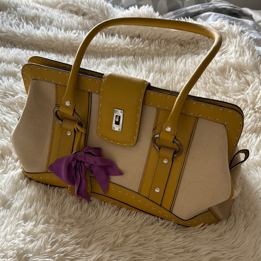 Yellow and Purple Women's Handbag